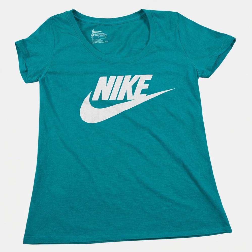 Nike Sportswear Futura Logo T-Shirt Teal Green White Swoosh‎ Women’s Size Small